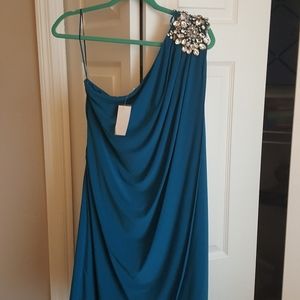 New Cache Teal One-Shoulder Short Cocktail Dress